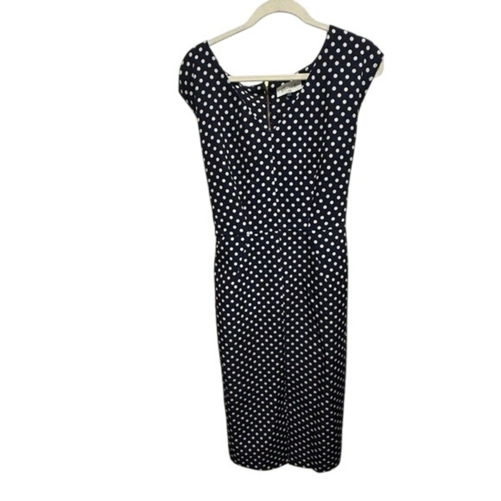 Closet London Dress Womens 14 Navy Blue‎ White Polka Dot Sleeveless Classic EUC